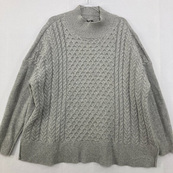 Crown & Ivy XXL Light Gray Cable Knit Cotton Blend Cozy Sweater Closet Staple - Picture 1 of 10